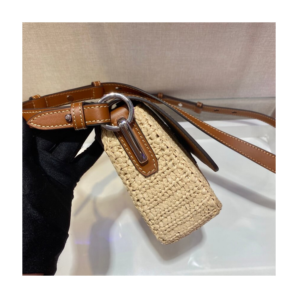 Prada Raffia and Leather Shoulder Bag 1BD243