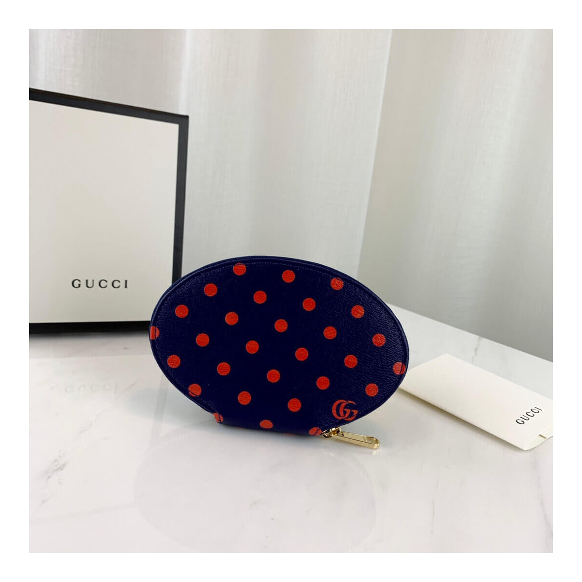 Gucci Navy And Red Polka Dot Coin Case 622040