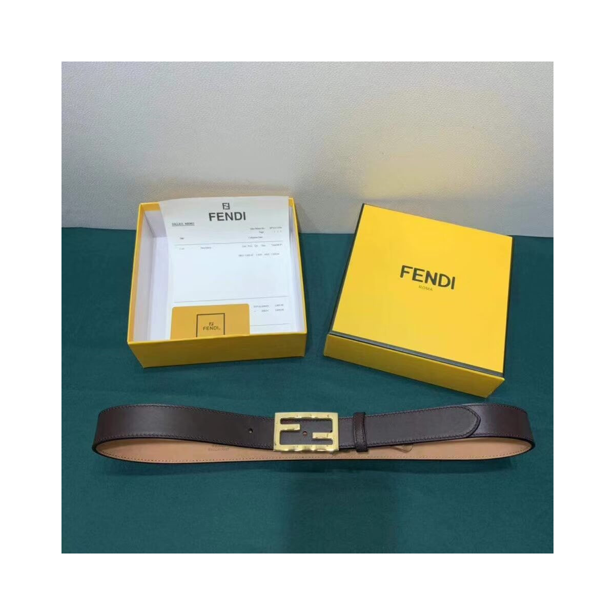 Fendi Baguette 30mm FF Buckle Belt 8C05311 Dzrk Coffee