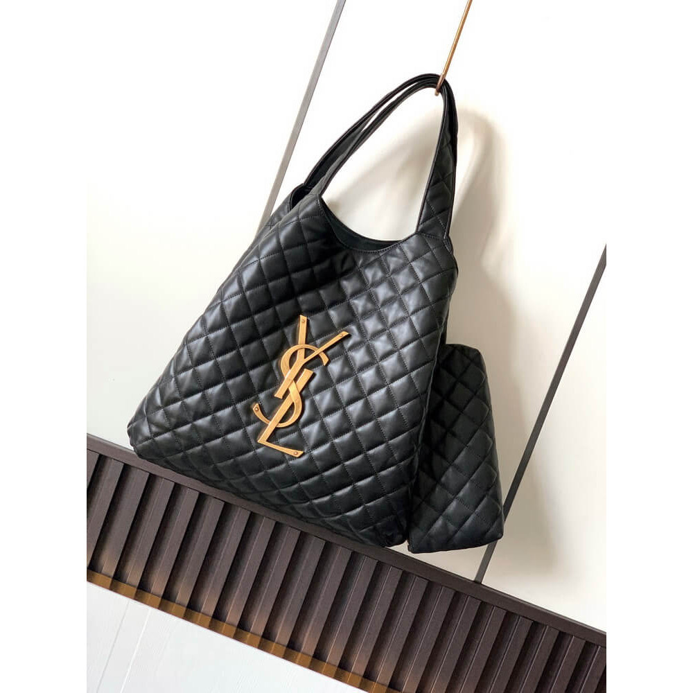 YSL Saint Laurent Icare Maxi Shopping Bag In Black Quilted Lambskin 698651