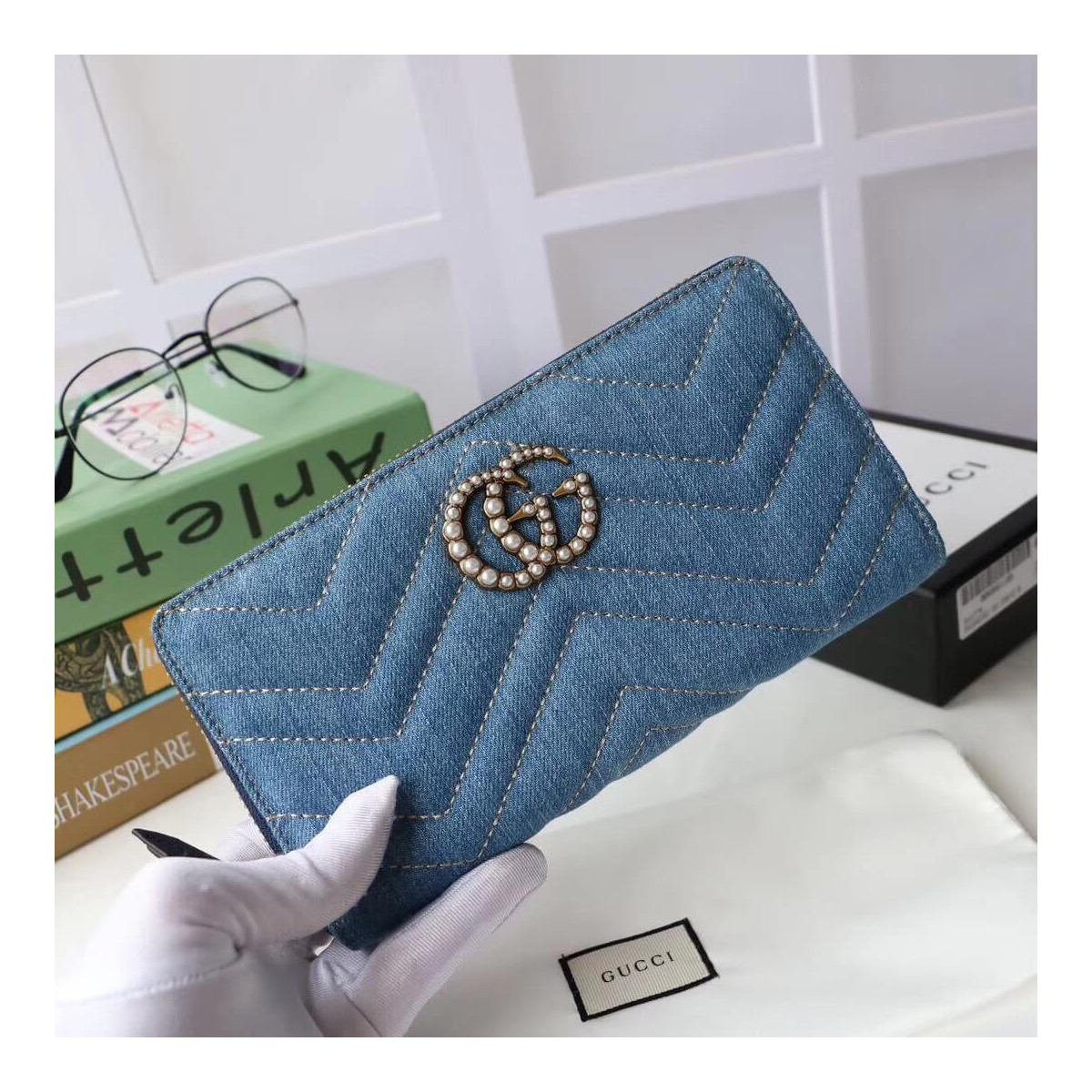 Gucci Denim Zip Around Wallet 443123