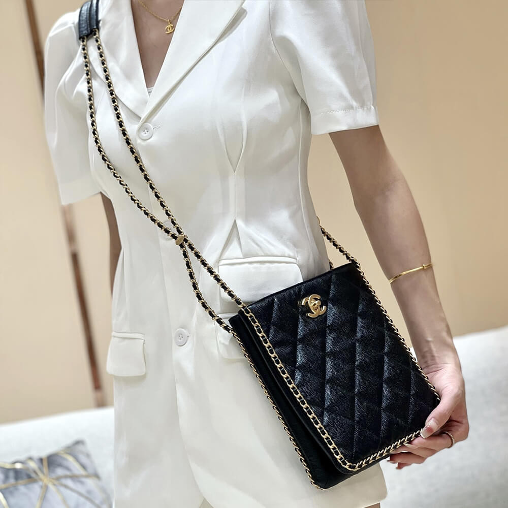 Chanel Small Tote in Black Grained Calfskin AS3470