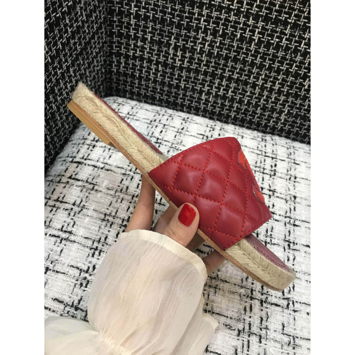 Chanel CC Quilted Mules G35604 Burgundy/Red