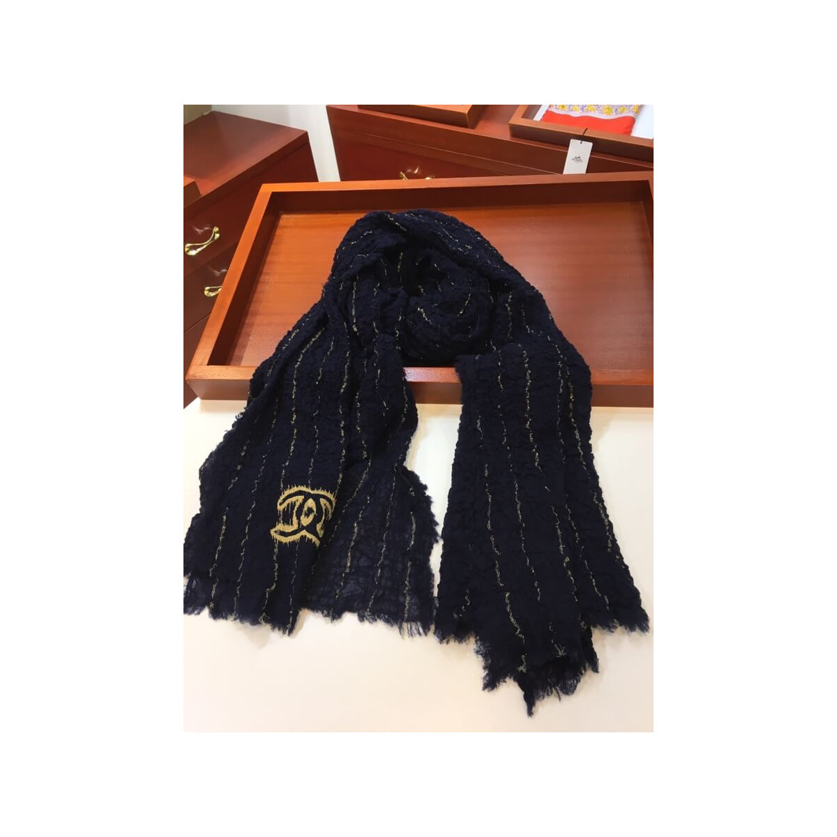 Chanel Cashmere Wool Sequins CC Stole C0924