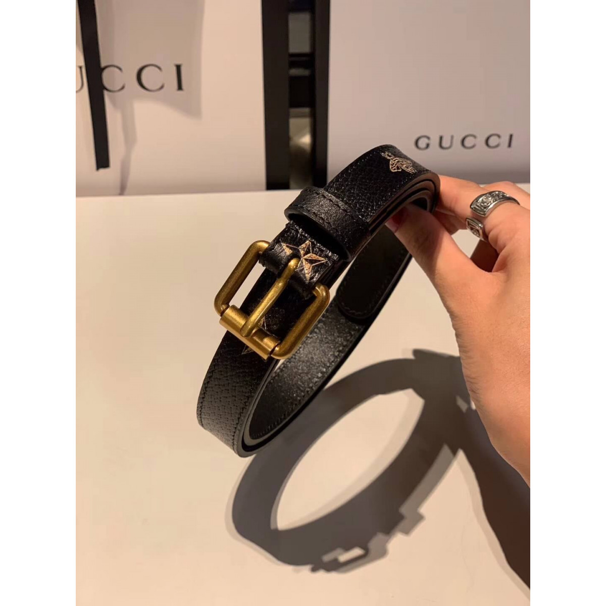 Gucci Belt With Bees And Stars Print 576178