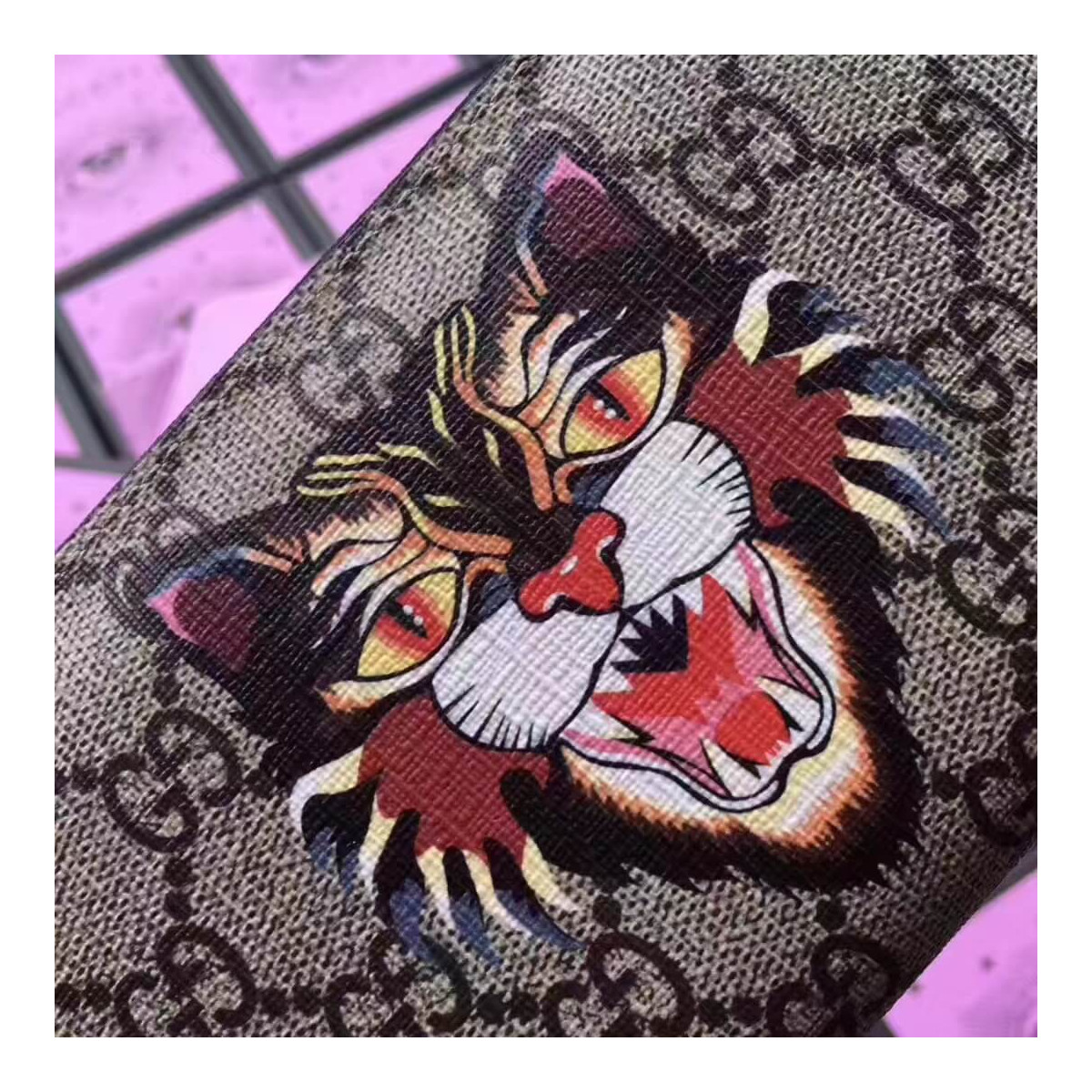 Gucci Angry Cat Print GG Supreme Zip Around Wallet 451273