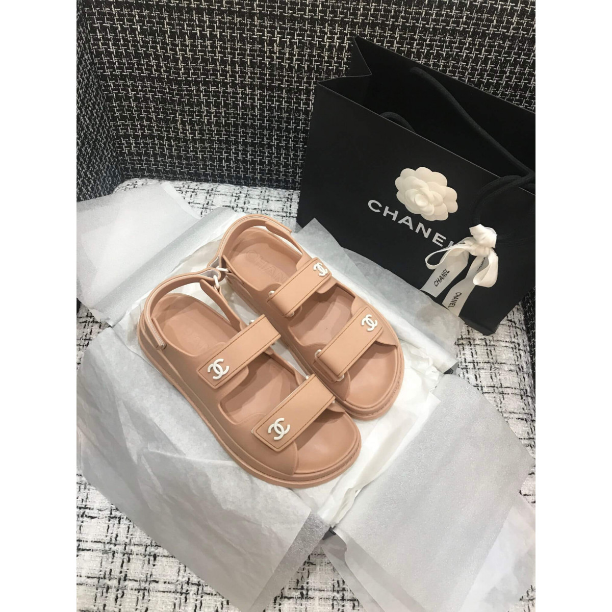 Chanel Velcro Sandals G31848 Apricot