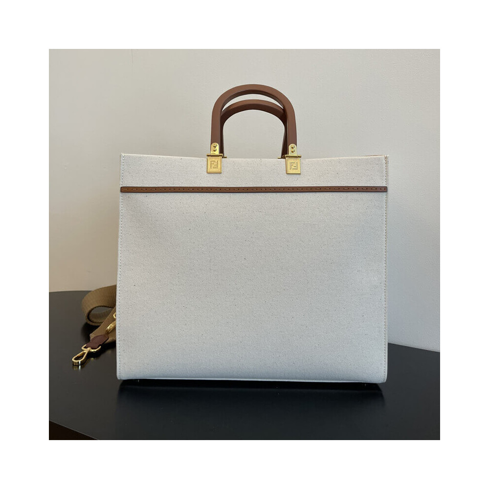 Fendi Medium Sunshine Tote Bag in Cream Canvas 8BH386