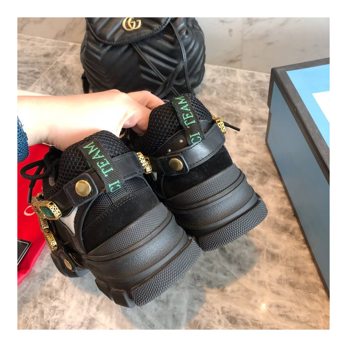 Gucci Flashtrek Sneaker With Removable Crystals 537153 Black