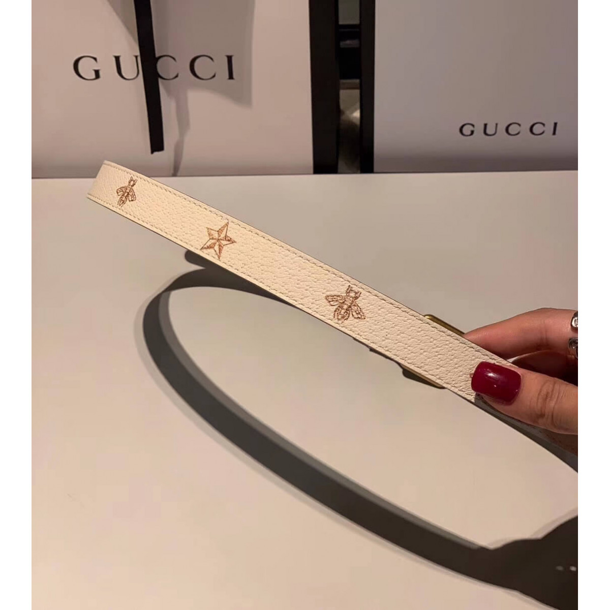 Gucci Belt With Bees And Stars Print 576178