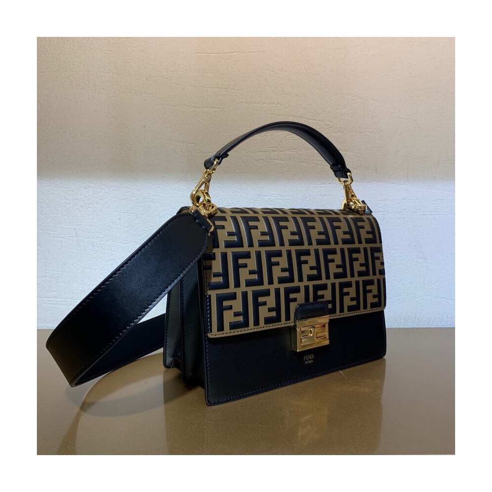 Fendi Black Leather Bag Kan I With Embossed FF Flap 8BT315