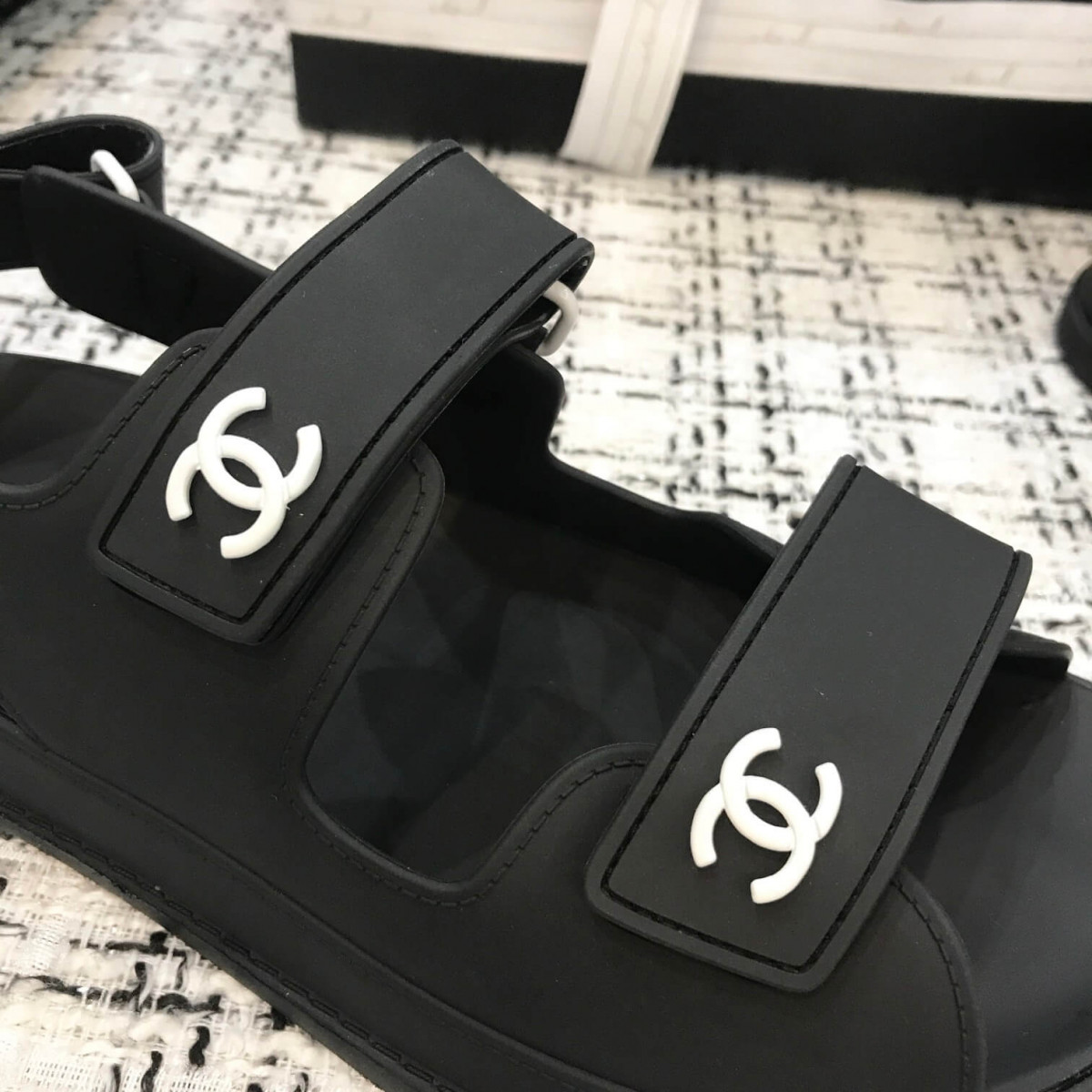 Chanel Velcro Sandals G31848 Black/Silver