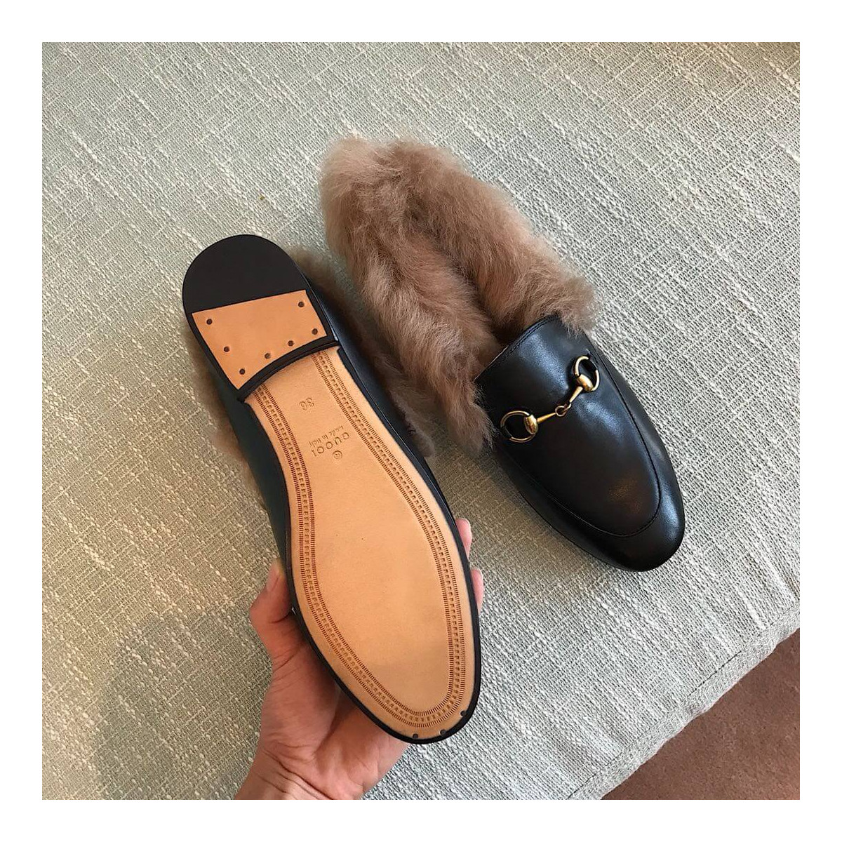 Gucci Jordaan Loafers 38.5 Black Natural 496626