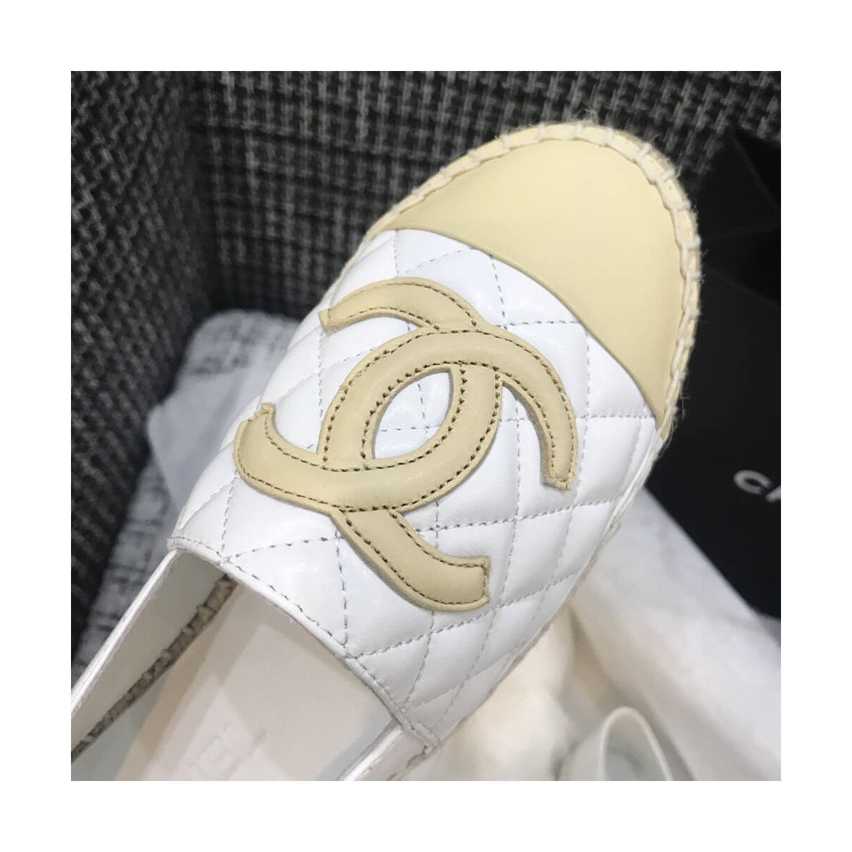 Chanel CC Quilted Espadrilles G29762 White/Beige