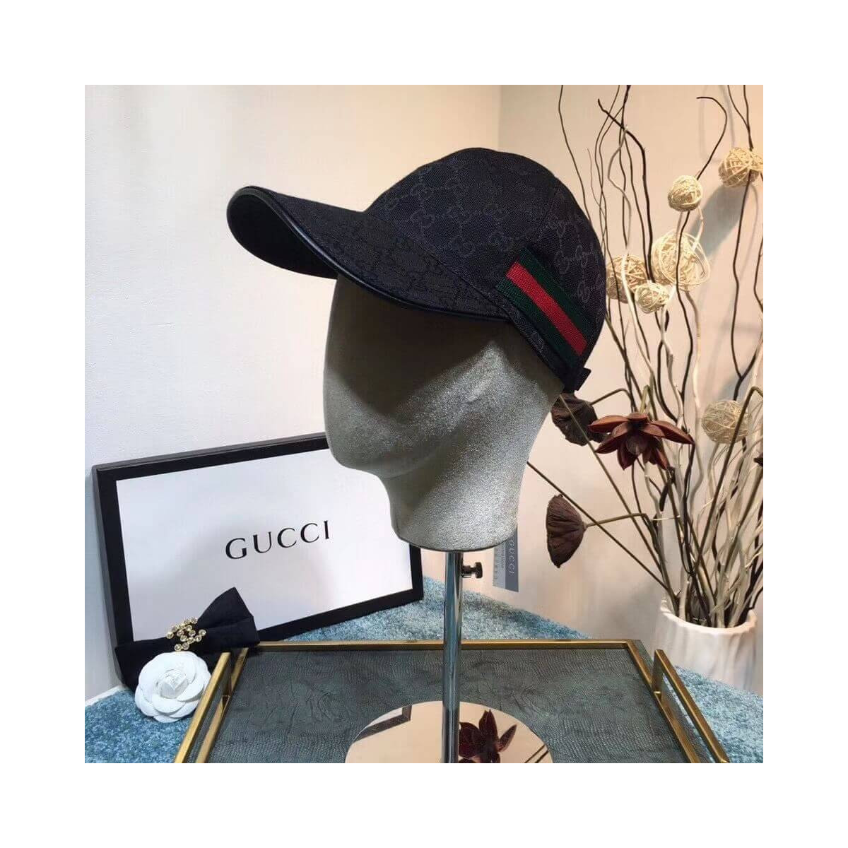 Gucci Original GG Canvas Baseball Hat With Web 200035