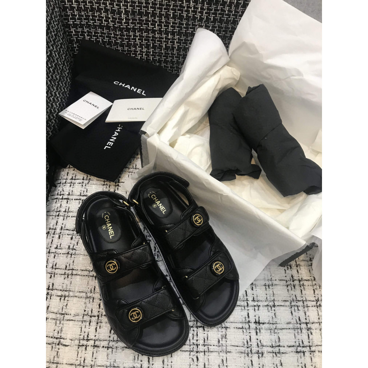 Chanel CC Quilted Velcro Sandals G31848