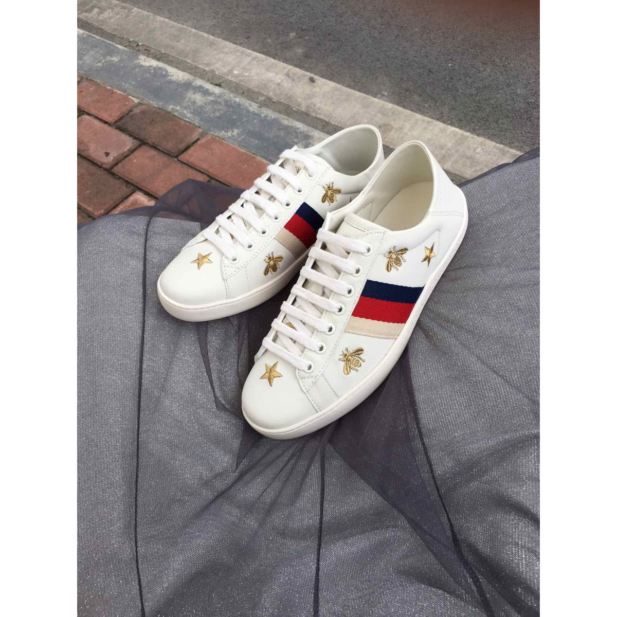 Gucci Ace Sneaker With Bees and Stars 498205