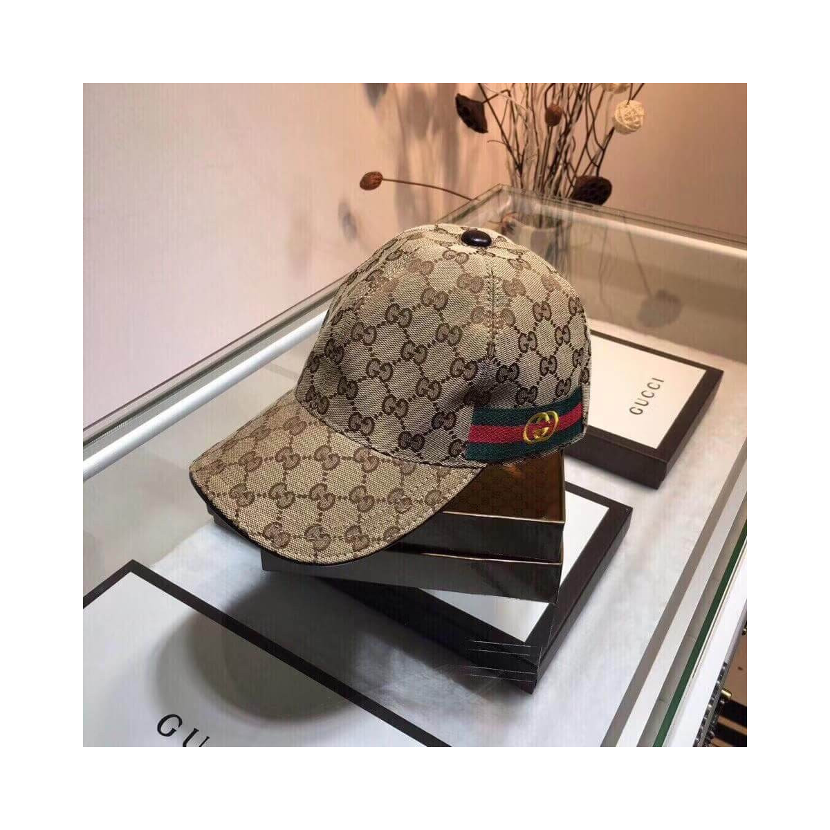 Gucci Original GG Canvas Baseball Hat With Web 200035