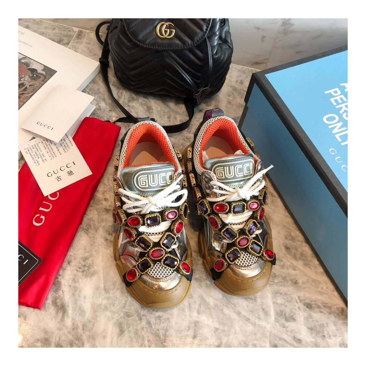 Gucci Flashtrek Sneaker With Removable Crystals 537153 Multicolor