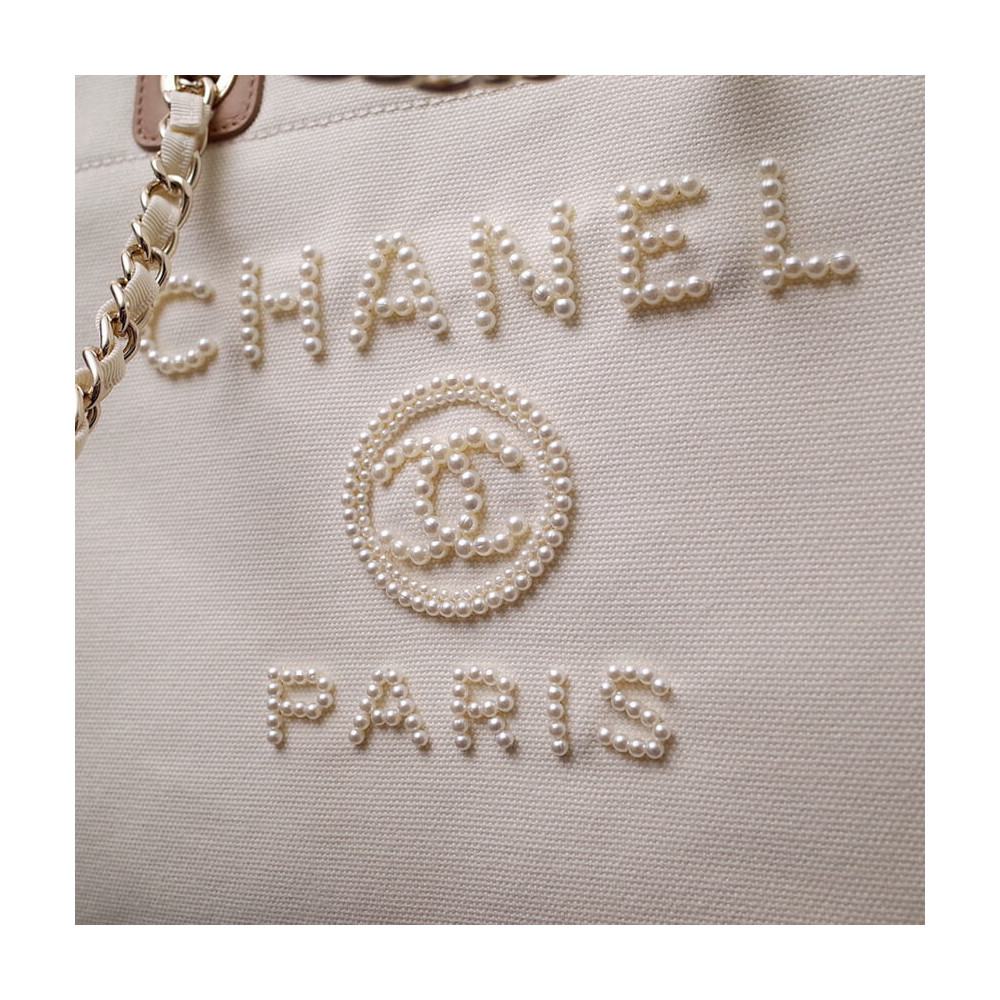 Chanel Canvas Large Deauville Pearl Tote Bag A66941