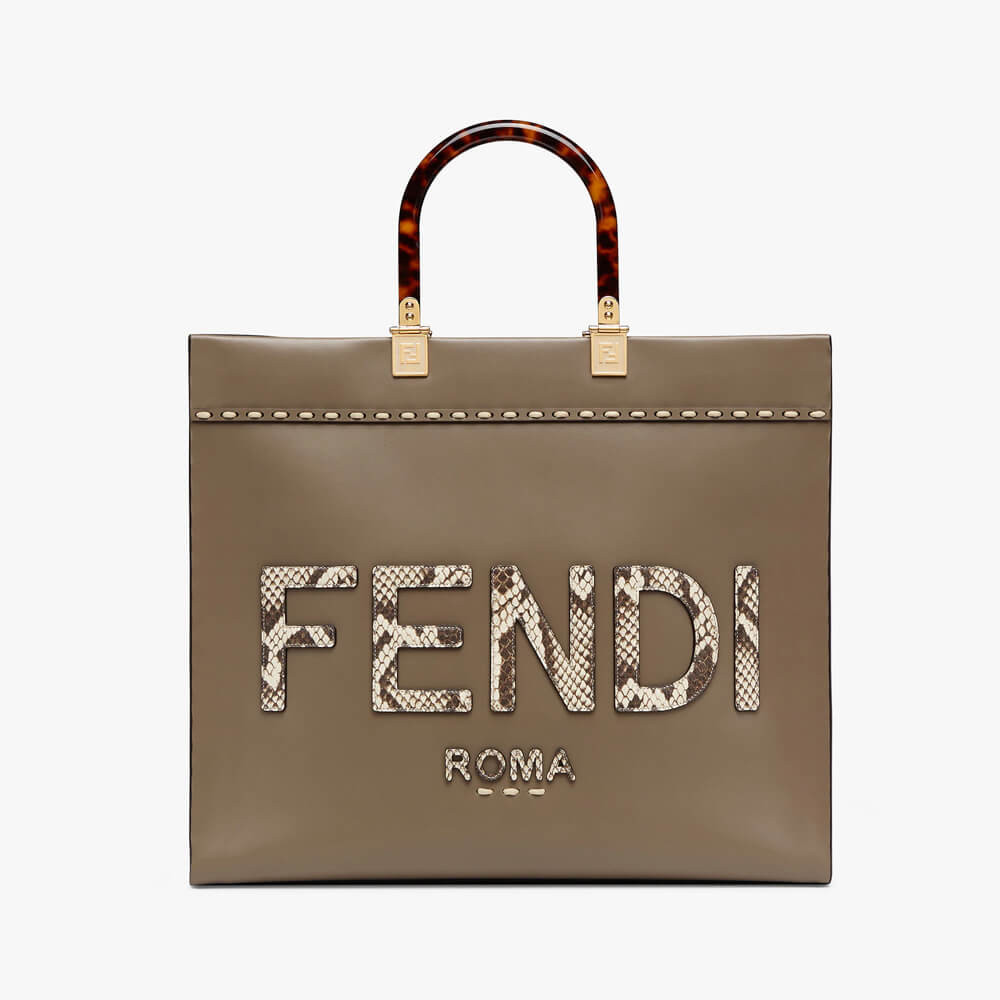 Fendi Medium Sunshine Shopper 8BH386 in Grey leather and Elaphe