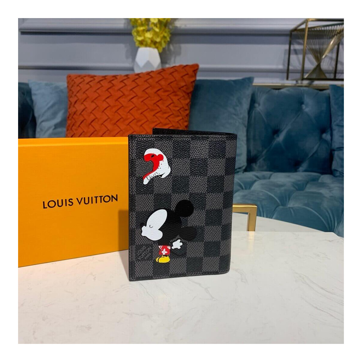 Louis Vuitton Damier Graphite Mickey Print Passport Cover N64411