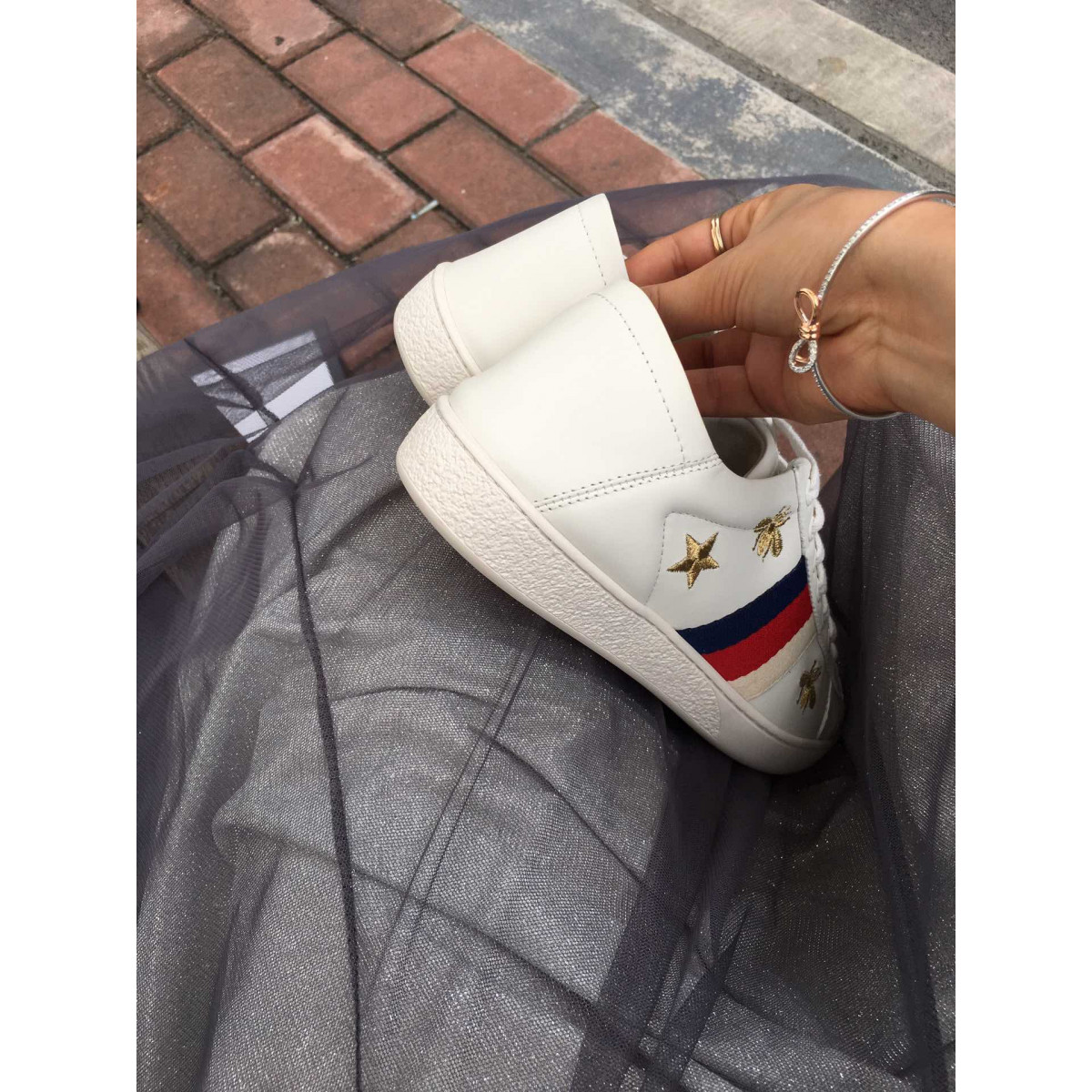 Gucci Ace Sneaker With Bees and Stars 498205