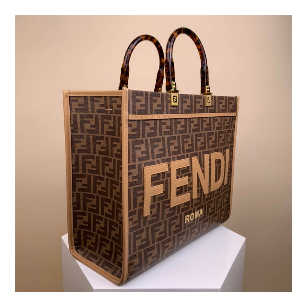 Fendi Medium Sunshine Shopper 8BH386 FF Glazed Fabric