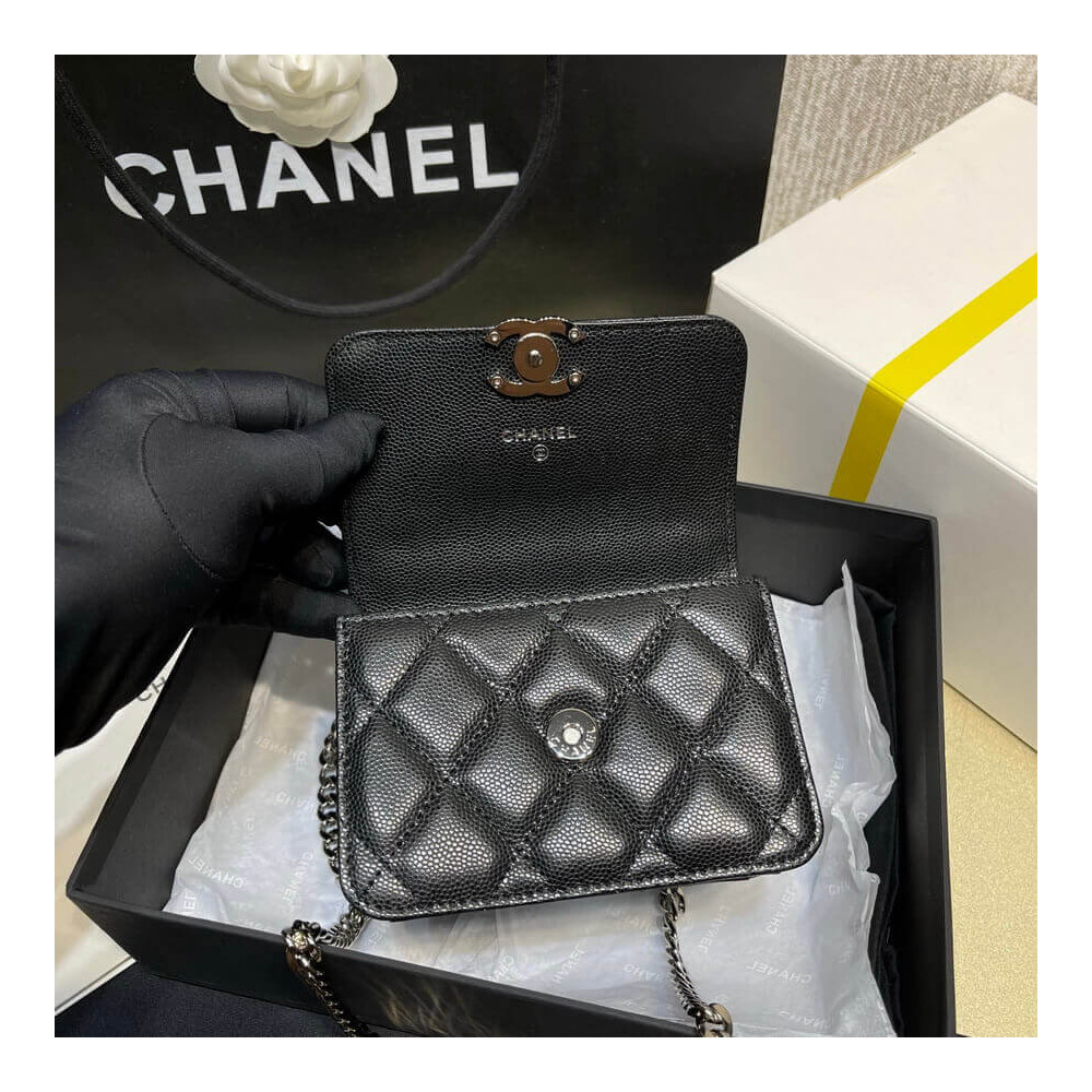 Chanel Enamel Handle Clutch with Chain in Grained Calfskin AP2758