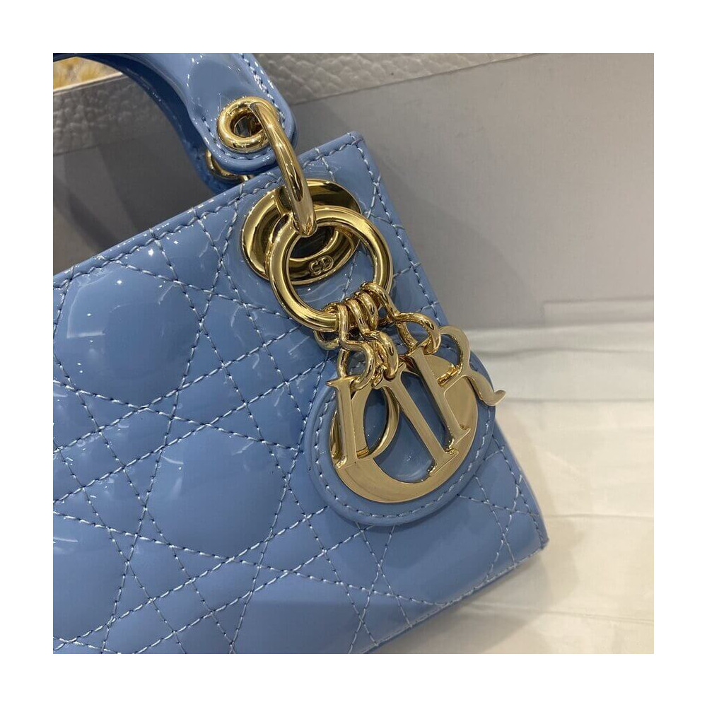 Christian Dior Micro Lady Dior Bag in Patent Cannage Calfskin S0856