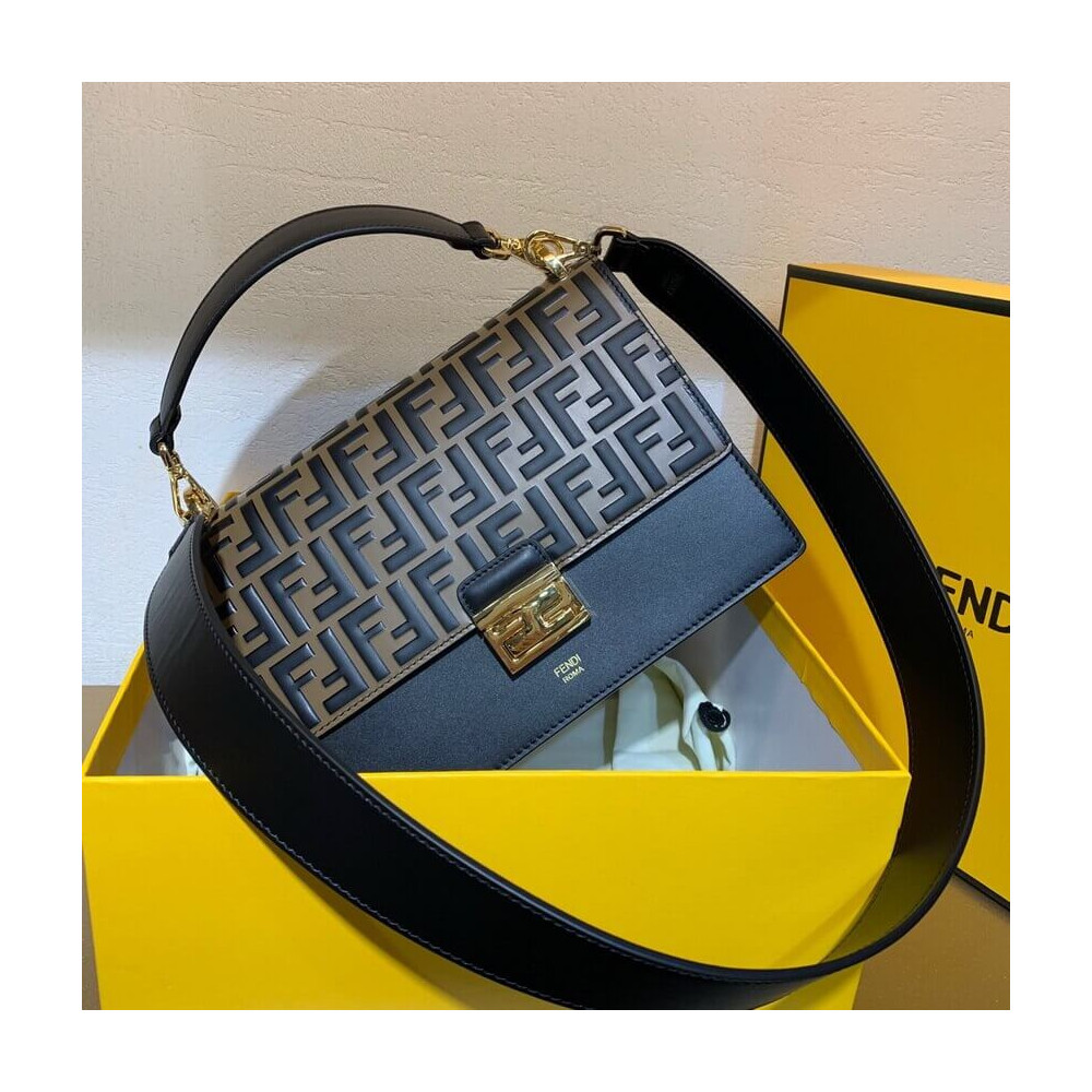 Fendi Black Leather Bag Kan I With Embossed FF Flap 8BT315