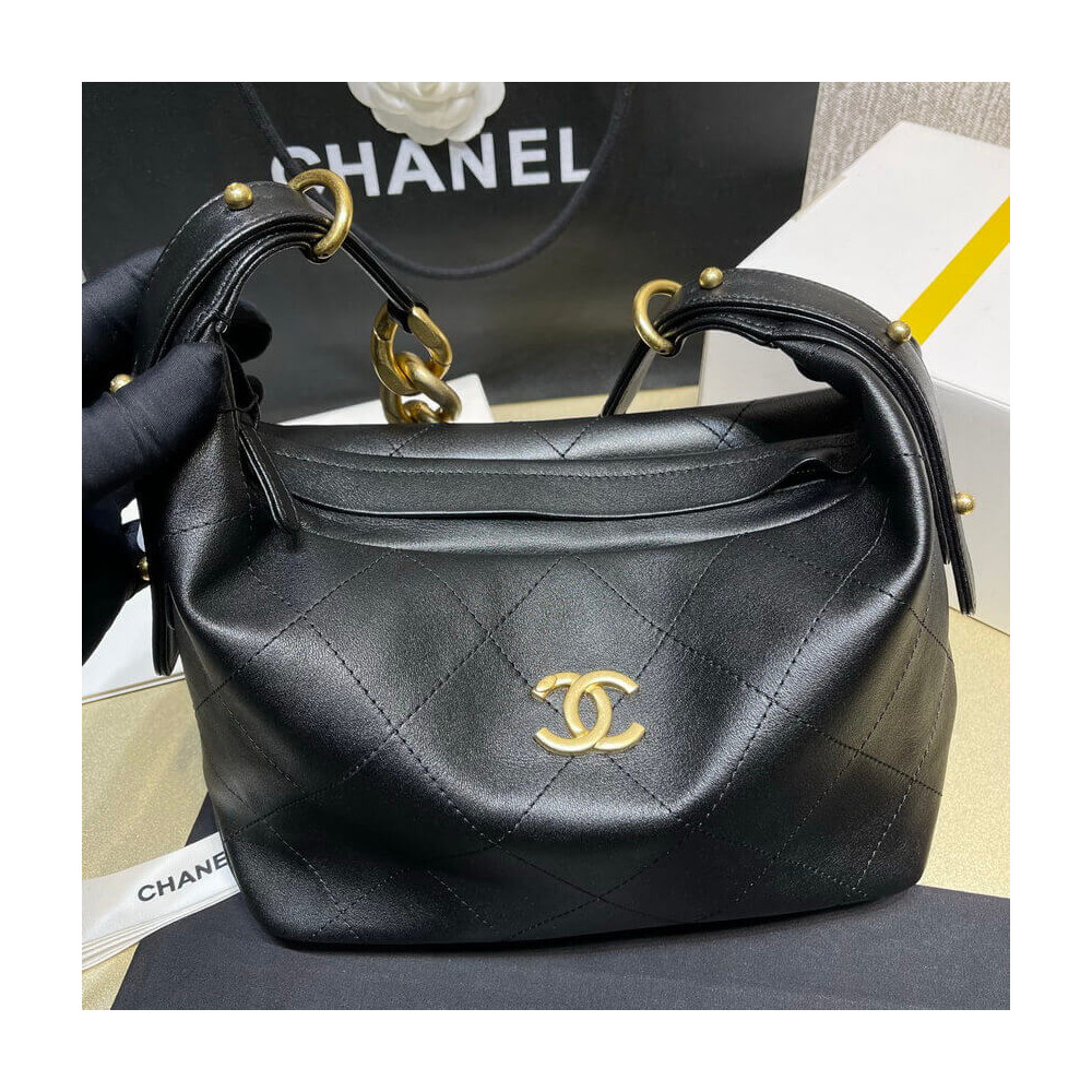 Chanel Black Calfskin Leathe Hobo Bag AS2910