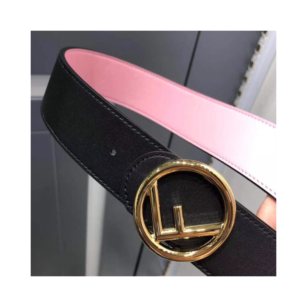 Fendi Reversible 40mm Round Buckle Belt 8C0579 Black / Pink