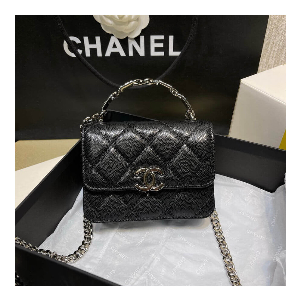 Chanel Enamel Handle Clutch with Chain in Grained Calfskin AP2758