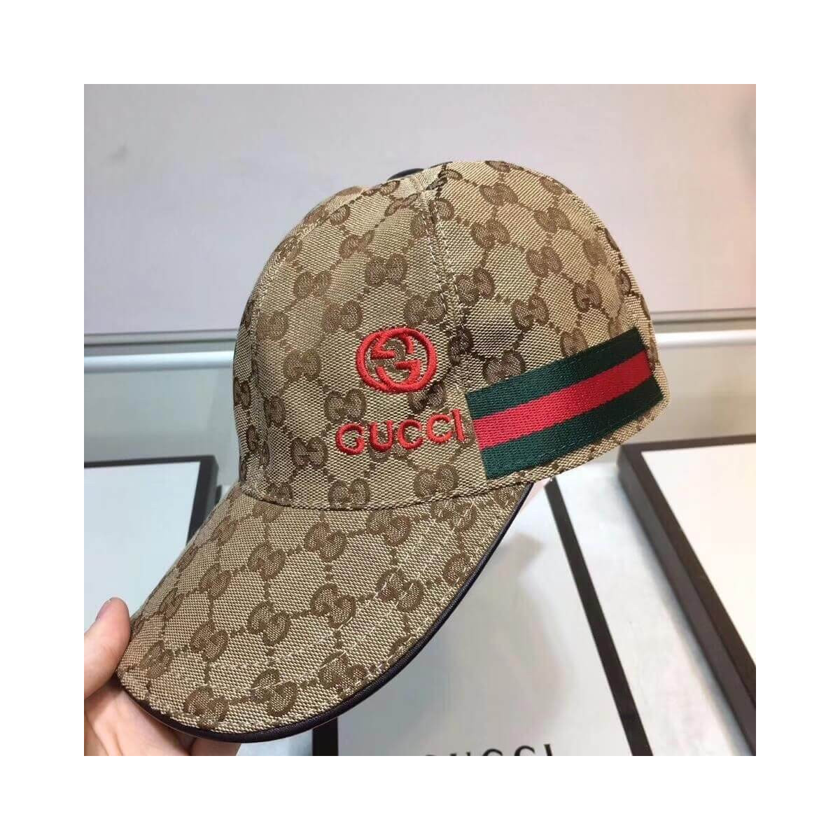 Gucci Original GG Canvas Baseball Hat With Web 200033