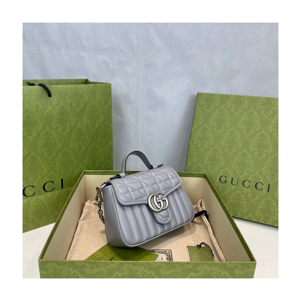 Gucci GG Marmont Grey Matelasse Leather Mini Top Handle Bag 583571