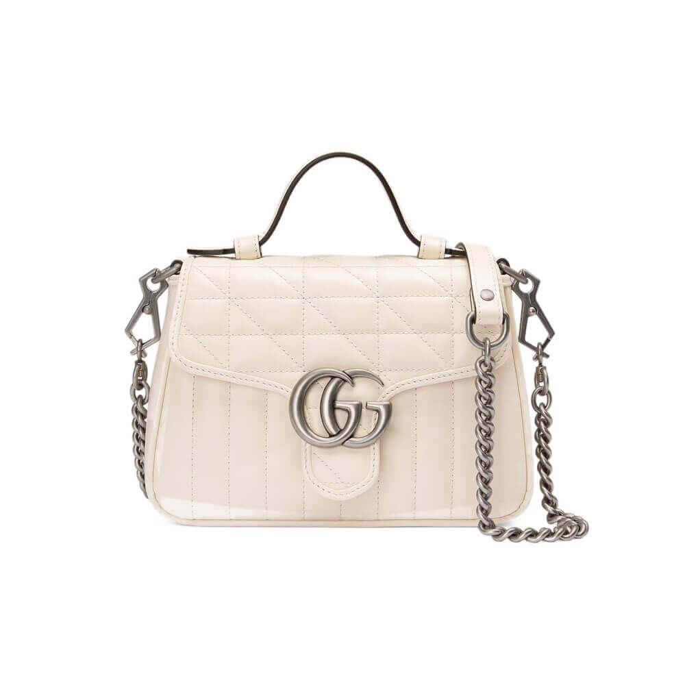 Gucci GG Marmont White Matelasse Leather Mini Top Handle Bag 583571