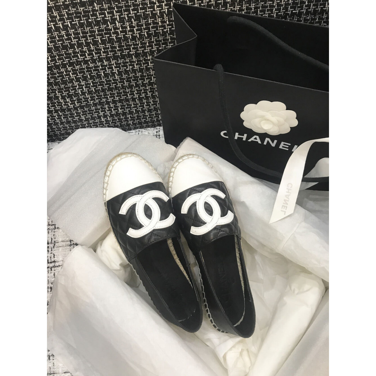 Chanel CC Quilted Espadrilles G29762 Black/8White