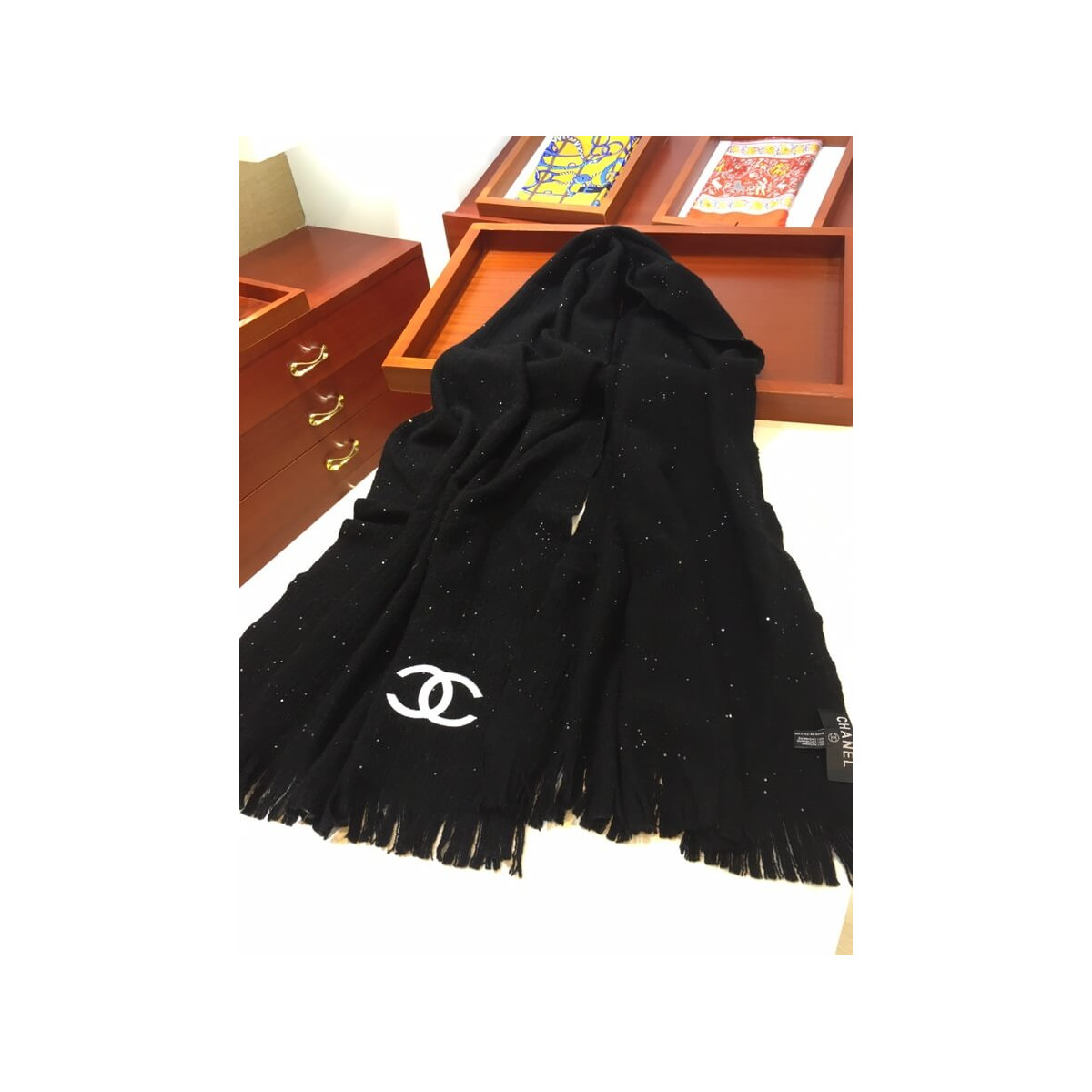 Chanel Cashmere Wool Sequins CC Stole 2512