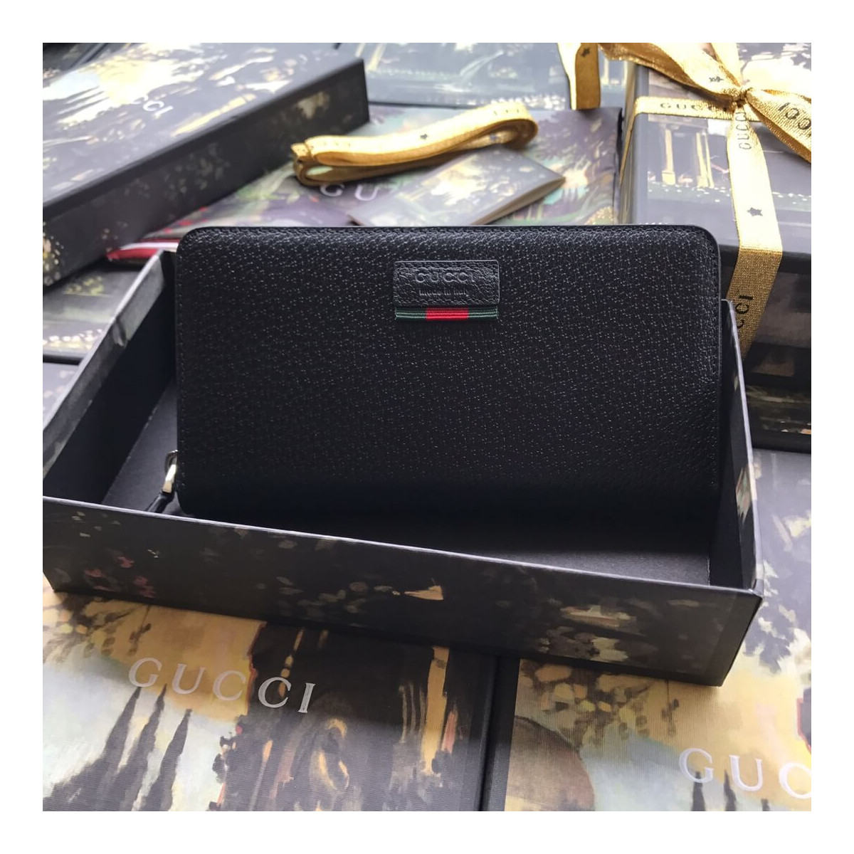 Gucci Leather Zip Around Wallet With Web 435298