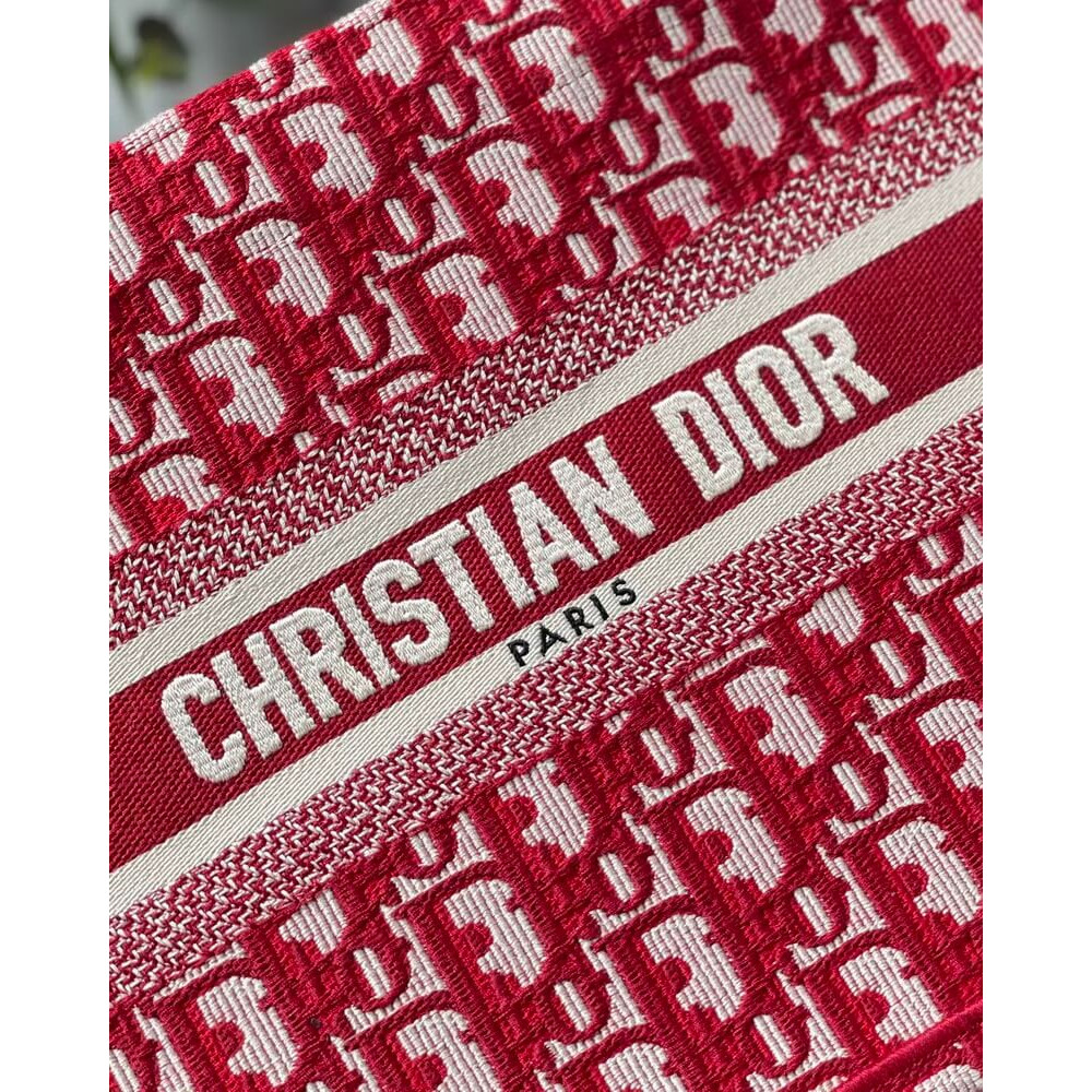 Christian Dior Small Book Tote Bag 26cm Oblique Embroidery Red