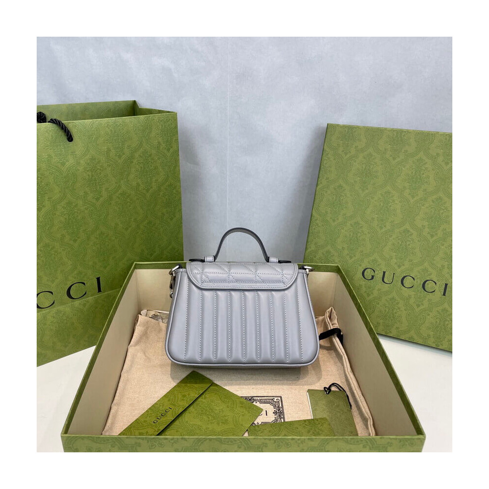 Gucci GG Marmont Grey Matelasse Leather Mini Top Handle Bag 583571