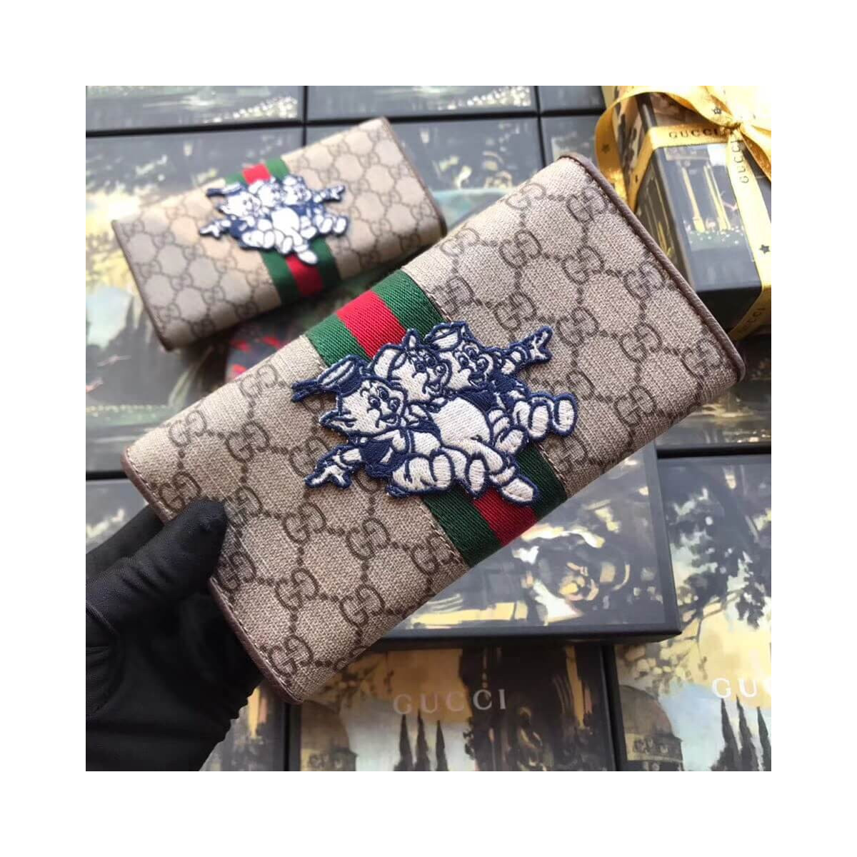 Gucci GG Continental Wallet with Three Little Pigs 557803