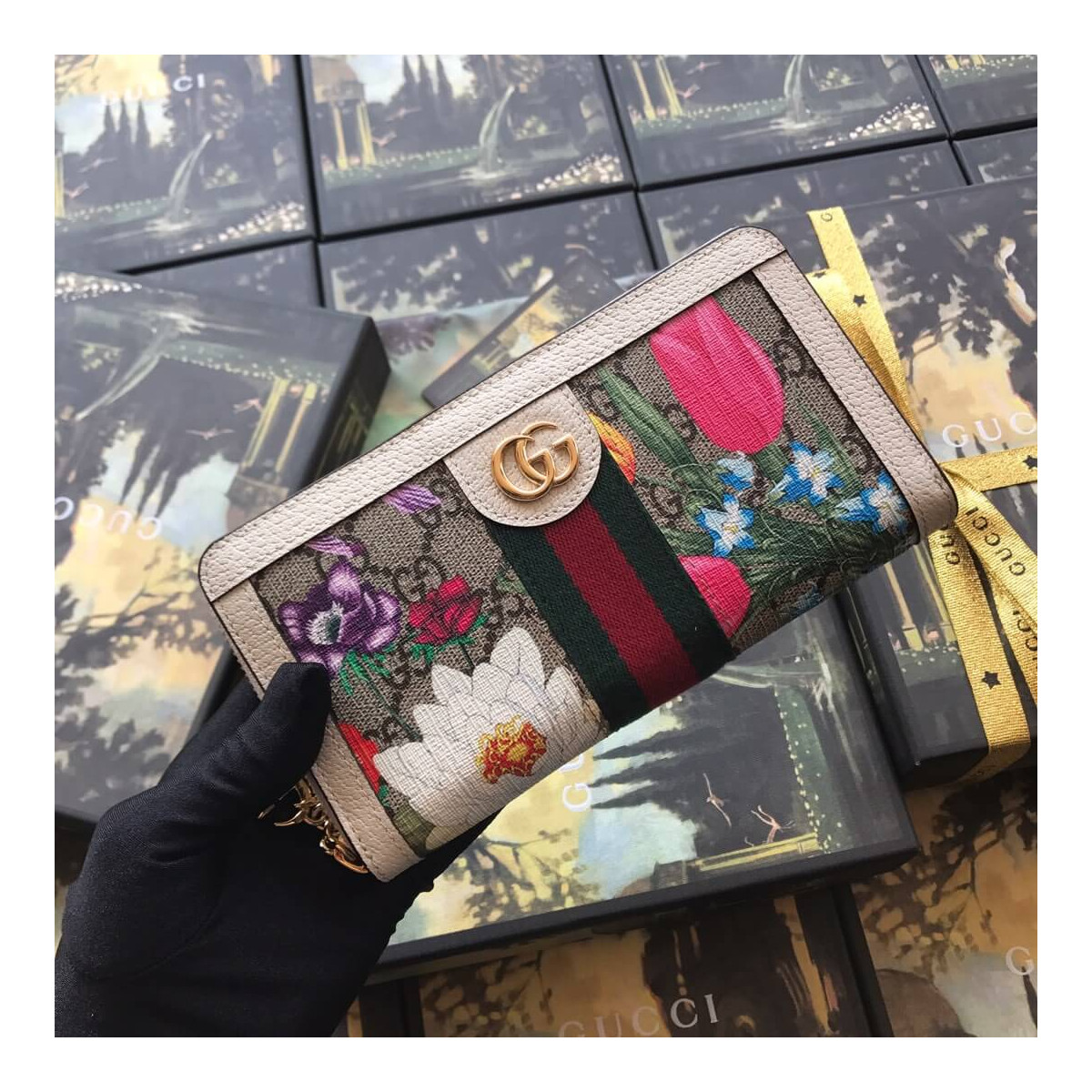 Gucci Ophidia GG Flora Zip Around Wallet 523154