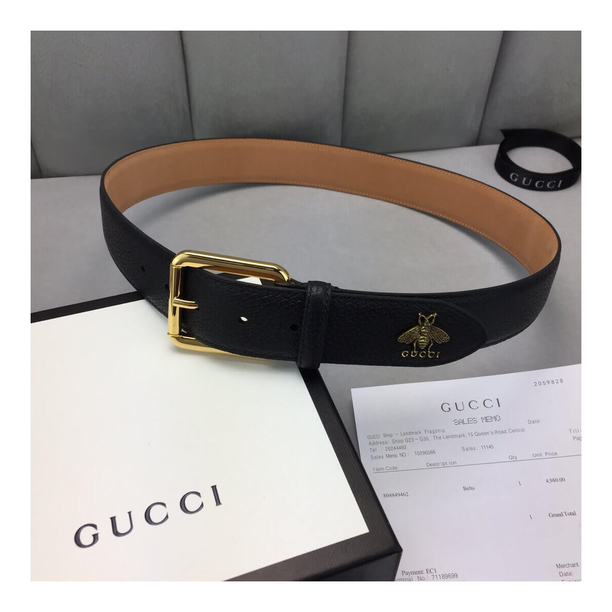 Gucci Leather Belt With Bee 40mm 523307