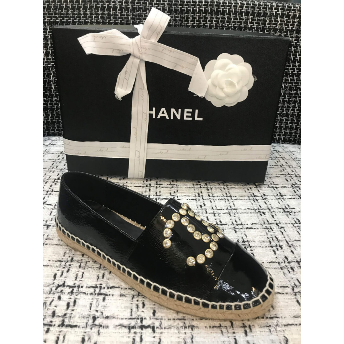 Chanel Patent Calfskin &amp; Metallic Goatskin Espadrilles G29761