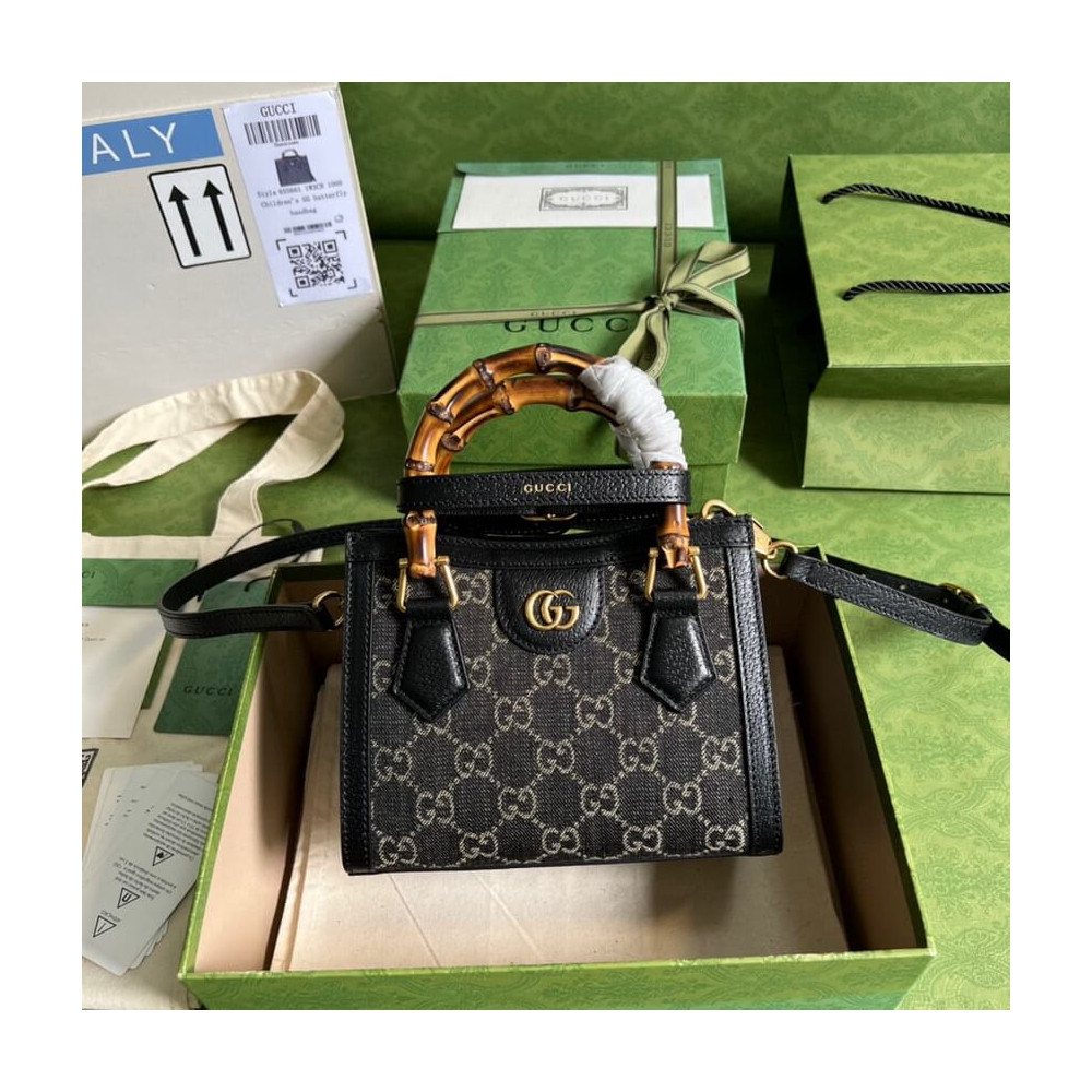 Gucci Diana Mini Tote Bag 655661 in Black Denim