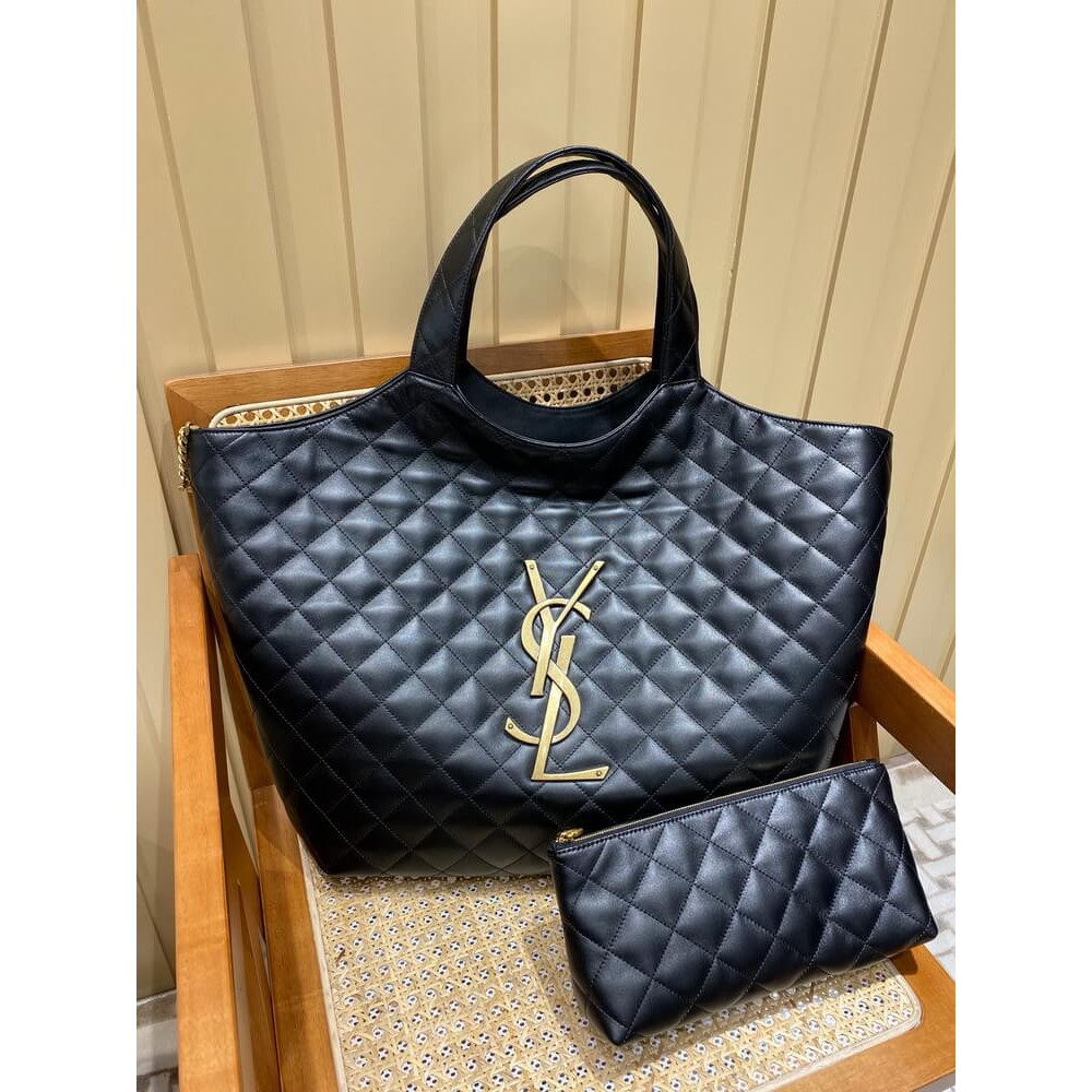 YSL Saint Laurent Icare Maxi Shopping Bag In Black Quilted Lambskin 698651