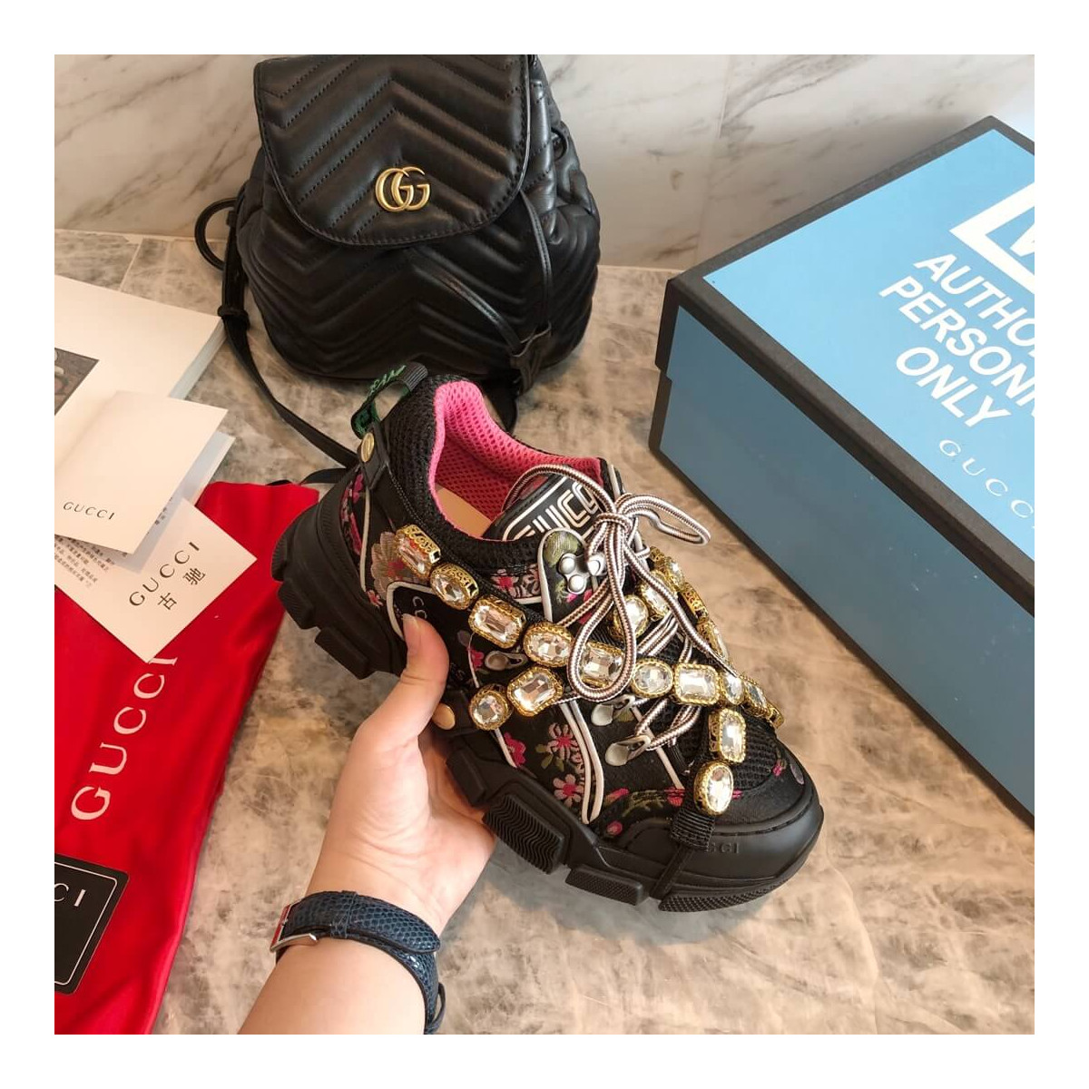 Gucci Flashtrek Sneaker With Removable Crystals 537355 Black