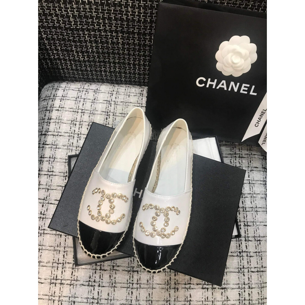 Chanel Patent Calfskin &amp; Metallic Goatskin Espadrilles G29761